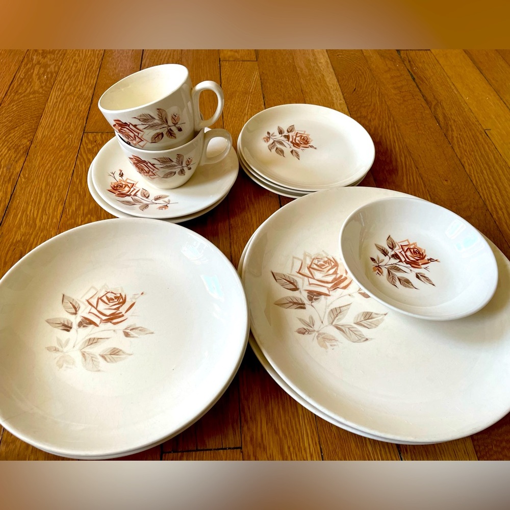 Mid century Modern Rose Salem Dish Set - 12 pieces